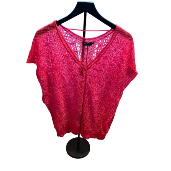 BCBG Maxazria Crocheted Linen Cotton Blend Bohemian Top Pink Lge Oversized Retro - Picture 8 of 12